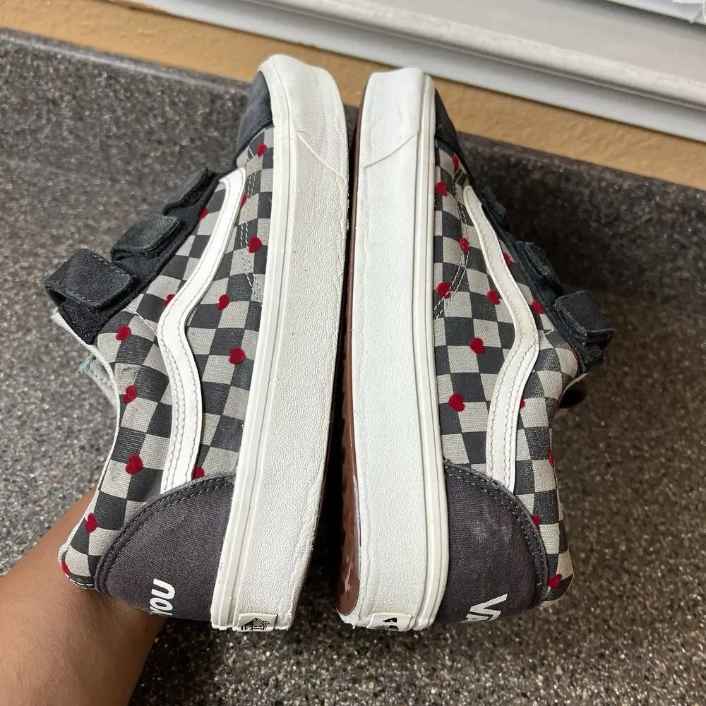 Vans Heart You ComfyCush Snap Skate Shoe Gray Check Suede Womens 10.5 Low Mens 9